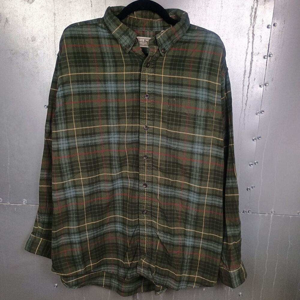 LL Bean Vintage Y2K 2000s Flannel Plaid Cotton Button Down Shirt XL Cotton Camp
